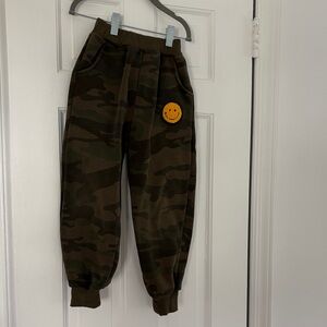 Lola + The Boys Camouflage Joggers with Yellow Smiley